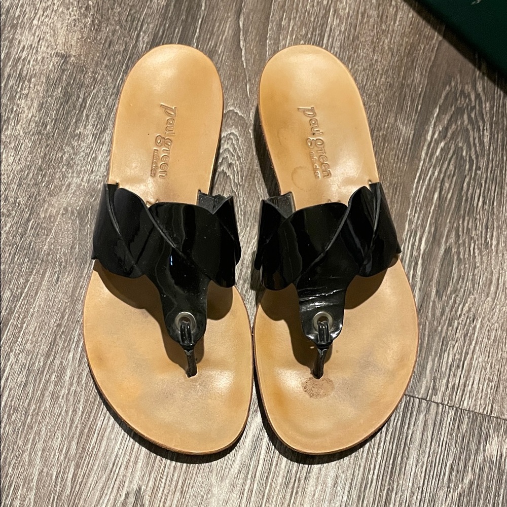 Paul Green Black Leather Sandals - Picture 3 of 5